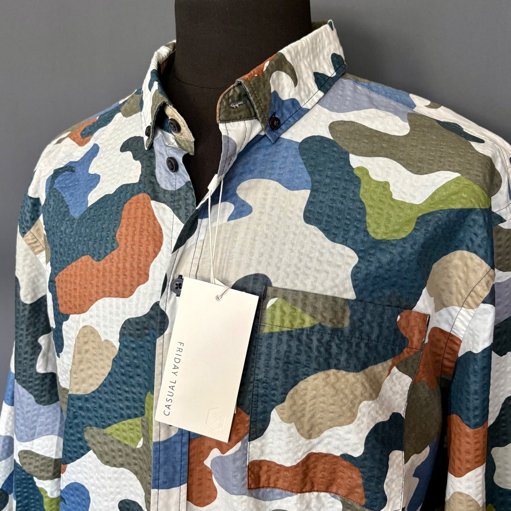 New with Tags - Casual Friday Anton Seersucker Shirt | Size XXL | Multi‎ Camo